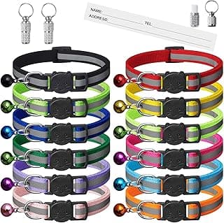12 Pack Reflective-Breakaway Cat Collars with Bells,Safety Buckle Kitten Collar, with Name Tag, Adjustable,Ideal for Girl Cats Male Cats,Pet Supplies,Stuff,Accessories(12 Colors & 2 ID Tags)