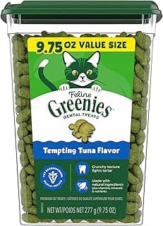 Greenies Cat Treats, Veterinarian-Recommended Adult Natural Dental Cat Treats, Tempting Tuna Flavor, 9.75 oz. Tub