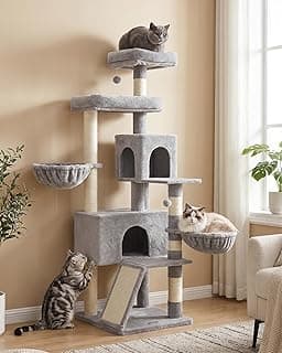 Feandrea Cat Tree, 68.5-Inch Tall Cat Tower, Multi-Level Plush Condo with Large Perch, Scratching Posts, Double Caves, Dove Gray UPCT006G01
