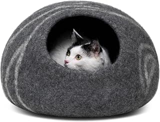 MEOWFIA Cat Cave – Premium Felt Cat Bed Bed Enclosure for Indoor Cats, Handmade Merino Wool (Dark Grey, Medium)