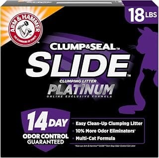 ARM & HAMMER Clump & Seal SLIDE Platinum Multi-Cat Clumping Cat Litter, Easy Clean Technology with No Scrubbing, 14-Day Odor Control, 18 lbs