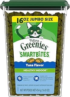 Greenies Feline Smartbites, Cat Treats Healthy Recipe, Indoor Cat Treats, Tuna Flavor, 16 oz. Tub