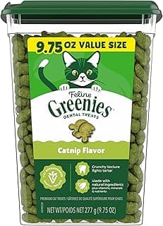 Greenies Cat Treats, Feline Veterinarian-Recommended Adult Natural Dental Treats, Catnip Flavor, 9.75 oz. Tub