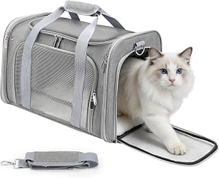 Cat Carrier Soft, Dog Carriers for Small Dogs/Large Cats (Up to 16lbs), with High Breathability, Shoulder Strap, Removable Pad, Pet Carrier Airline Approved, for Home Outdoor Travel (Gray)