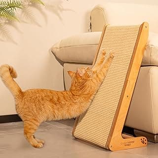CHEERHOME PETS Sisal Cat Scratcher Ramp for Indoor Cats, 24.8" L Shape Cat Scratching Post Climbing Vertical Cat Scratch Pad, Solid Wooden Cat Furniture(Standard)