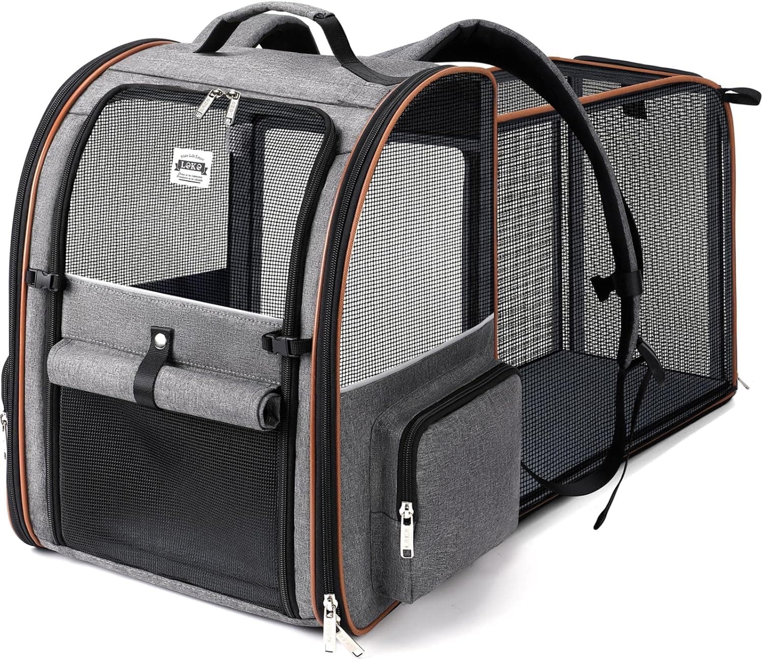Cat Carrier Backpack, Expandable Pet Carrier with Sun Shade & Full Front Opening, Breathable Mesh Backpack for Small Dogs & Medium Cats Up to 18 Lbs, Foldable for Hiking, Camping (Grey)