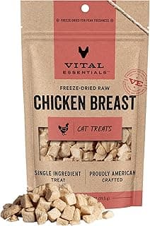 Vital Essentials Freeze Dried Cat Treats | Chicken Breast, Single Ingredient | Premium Quality | Grain Free, Healthy Treats for Cats, 2.1 oz Bag