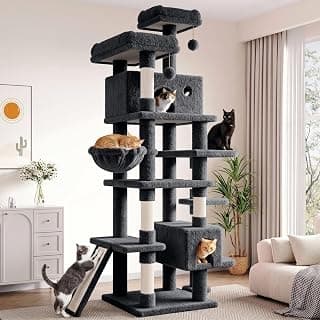 SHA CERLIN 82 inch, Multi-Level Cat Tree Tower for Indoor Cats, Cat Condo with Sisal Scratching Posts, Plush Perches, Hammocks, Toy Balls, Dark Grey