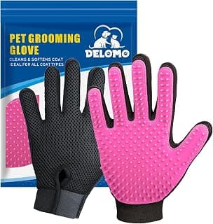 DELOMO Pet Grooming Gloves, Upgrade Version with Enhanced 255 Silicone Grooming Tips, Hair Remover Mittens for Dogs & Cats, Bath Brush, 1 Pair (Pink)