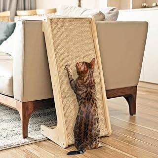 PETKARAY Cat Scratcher, Cat Sisal Scratching Ramp, L Shape Cat Scratch Pad for Indoor Cats, Wall Furniture Protector with Catnip Large