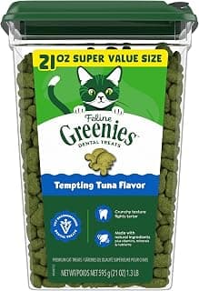 Greenies Cat Treats, Veterinarian-Recommended Adult Natural Dental Cat Treats, Tempting Tuna Flavor, 21 oz. Tub