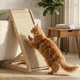 XiaZ Sisal Cat Scratcher, 31" Wooden Cat Scratching Board with 5 Adjustable Heights, Replaceable Sisal Mat and Angled Scratch Pad for Indoor Cats, Ready to Use, No Assembly Required