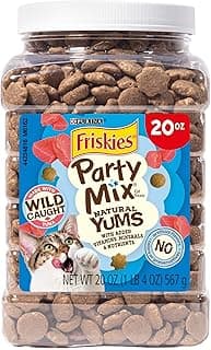 Purina Friskies Natural Cat Treats, Party Mix Natural Yums With Wild Caught Tuna and Added Vitamins, Minerals and Nutrients - 20 oz. Canister