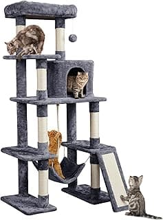 Yaheetech 63in Large Cat Tree for Heavy Cats up to 22lbs, Anti-Wobble Tower with Condo & Hammock, Space-Saving for Indoor Multi-Pet Households, Stops Furniture Scratching