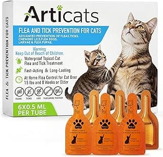 Flea and Tick Prevention for Cats & Kittens, Topical Cat Flea and Tick Treatment – Fast-Acting & Long-Lasting 6-Dose Supply
