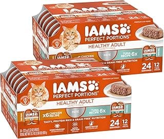 IAMS Perfect Portions Sensitive Digestion & Skin Wet Cat Food Pate, Healthy Adult Grain Free Pate, Chicken and Tuna Recipe, 2.6 oz. (24 Twin Packs)