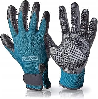 Pet Grooming Glove – Patented Rubber-Massage Shedding Bath & Hair Remover for Dogs, Cats & Livestock – Lightweight, Flexible, Secure Fit (Cyan&Black)