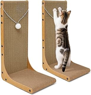 Value 2-Pack 23.6 Inch L-Shaped Cardboard Cat Scratcher, Dual Use (Vert/Horiz) Scratch Pad with Toy Balls, Wall-Mountable Furniture Protector Cat Scratchers for Indoor Cats