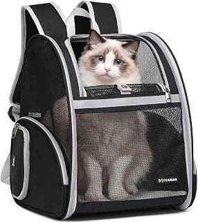 Cat Backpack Carrier for Small Dogs and Medium cat Puppy Kitten Bunny Pet Carrier Backpack Collapsible with Fully Ventilated Mesh with Safety Leash (Black, 12.9" L x 10.62" W x 15.5" H - M)
