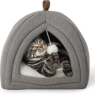 Bedsure Cat Beds for Indoor Cats - 2 in 1 Cat Cave House Tent for Kittens and Small Pets with Removable Washable Cushioned Pillow, Foldable Kitten Hideaway with Non-Slip Bottom, Grey, 16 inches
