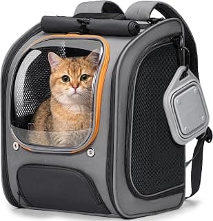 Pecute Cat Backpack Carrier,Large Space Cat Bubble Backpack,Ergonomic,Gray | Color Blocking,Sunshade curtain,Folding bowl,Transparent window,Sturdy,Large mesh on both sides for breathability